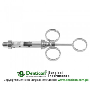 3 Ring Hypodermic Syringe Glass Barrel - With Luer Lock Connection - Moveable Rings Stainless Steel, Capacity 10 ml 